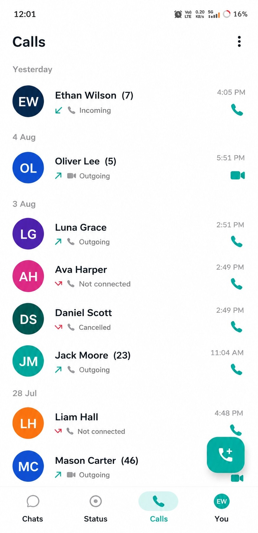TalksTry call history with recent calls