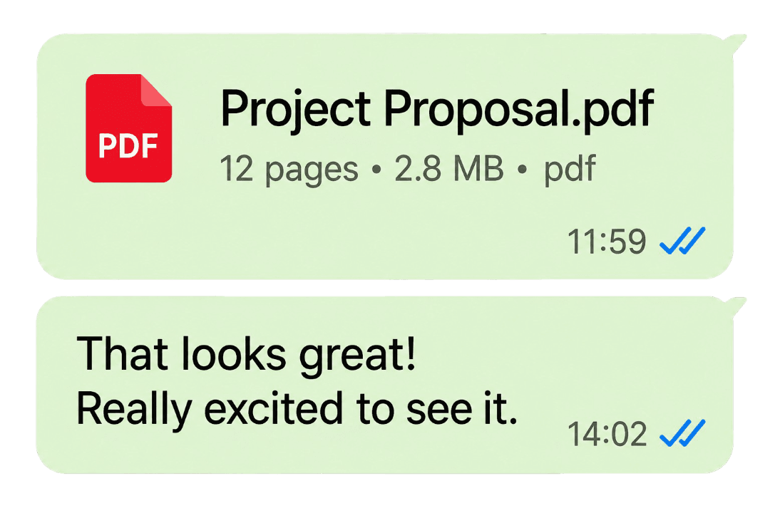 TalksTry message bubbles sharing a PDF with read receipts