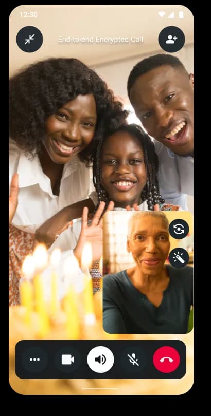 A TalksTry video call with a family celebrating together, encrypted end-to-end